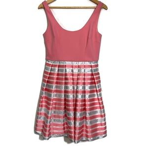 Aidan Mattox Shadow Dress Pink Silver Stripe Size 6